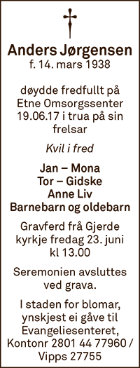 Anders Jørgensen, død 19.06.2017