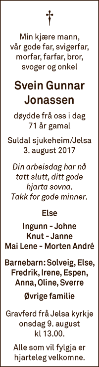 Svein Gunnar Jonassen, død 03.08.2017