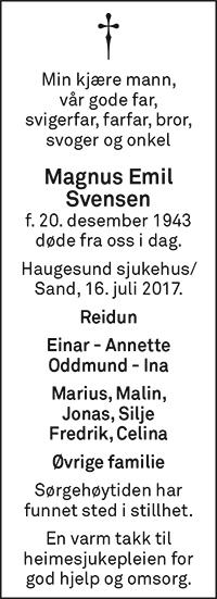 Magnus Emil Svensen, død 16.07.2017