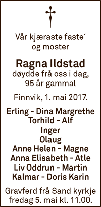 Ragna Ildstad, død 01.05.2017