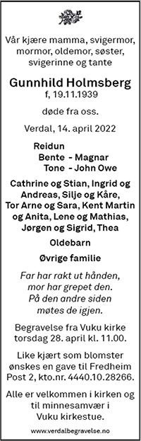 Gunnhild Holmsberg, død 14.04.2022