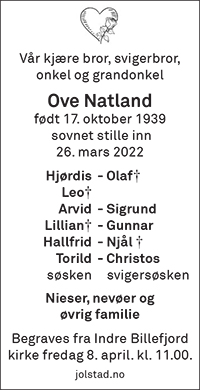 Ove Natland, død 26.03.2022