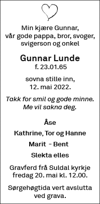 Gunnar Lunde, død 12.05.2022