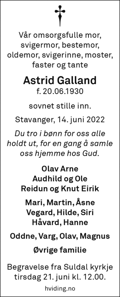 Astrid Galland, død 14.06.2022