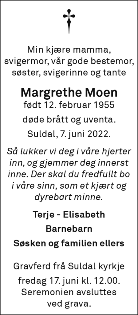 Margrethe Moen, død 07.06.2022