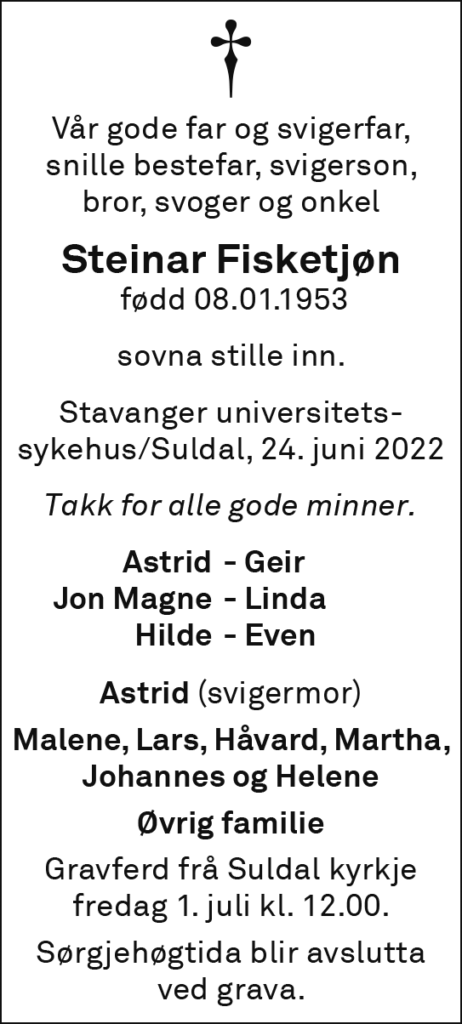 Steinar Fisketjøn, død 24.06.2022