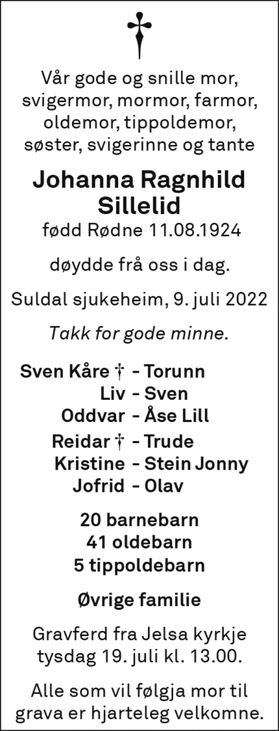 Johanna Ragnhild Sillelid, død 09.07.2022