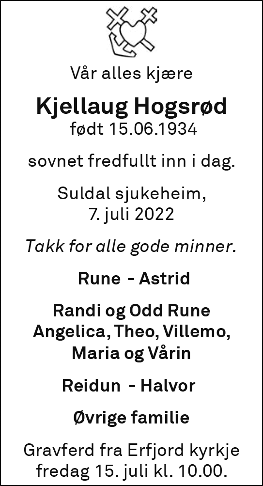 Kjellaug Hogsrød, død 07.07.2022