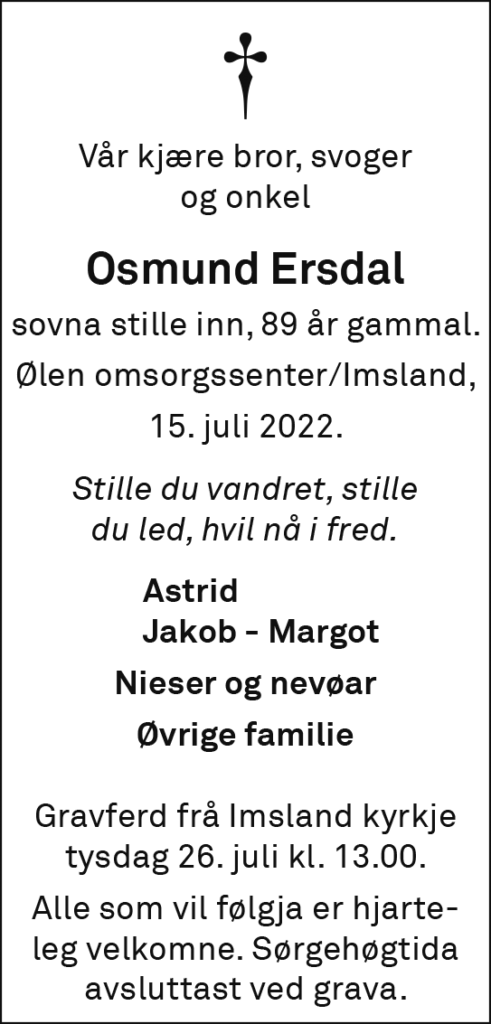 Osmund Ersdal, død 15.07.2022