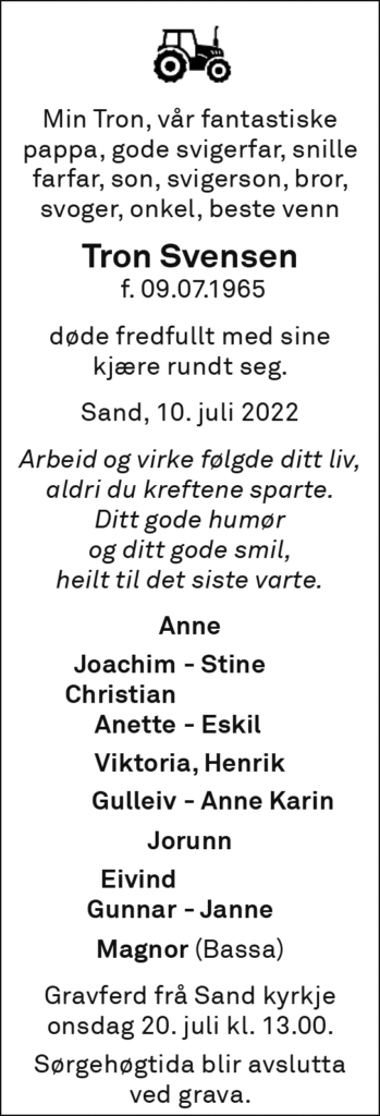 Tron Svensen, død 10.07.2022