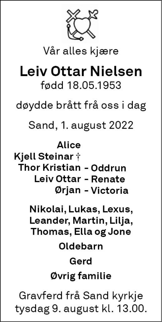 Leiv Ottar Nielsen, død 01.08.2022