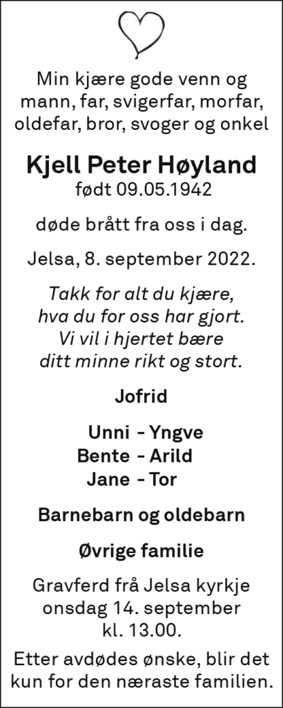 Kjell Peter Høyland, død 08.09.2022