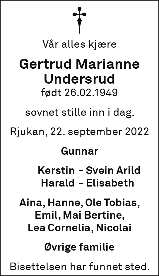 Gertrud Marianne Undersrud, død 22.09.2022