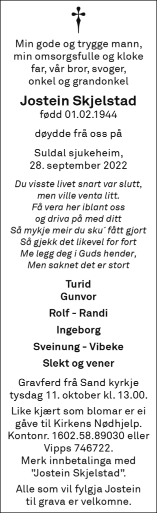 Jostein Skjelstad, død 28.09.2022