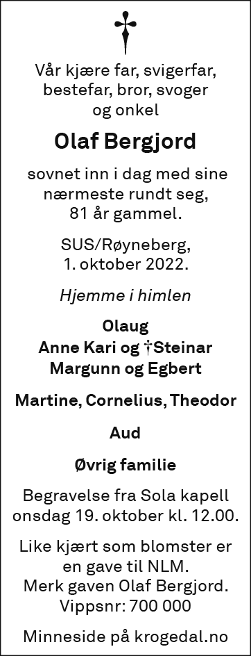 Olaf Bergjord, død 01.10.2022