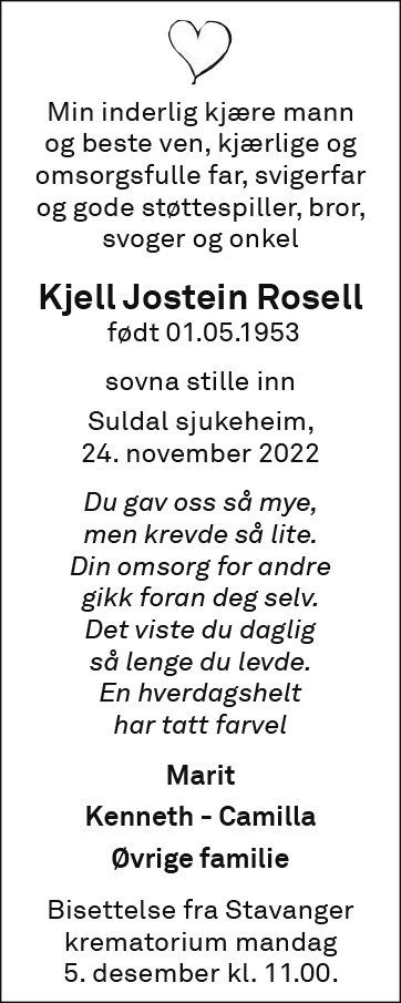 Kjell Jostein Rosell, død 24.11.2022