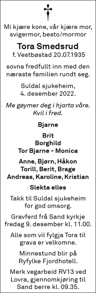 Tora Smedsrud, død 04.12.2022