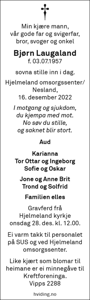 Bjørn Laugaland, død 16.12.2022