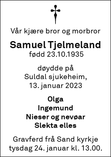 Samuel Tjelmeland, død 13.01.2023