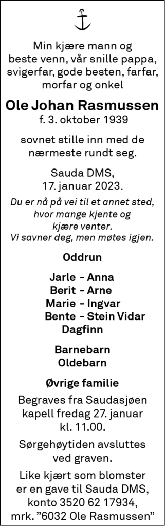 Ole Johan Rasmussen, død 17.01.2023