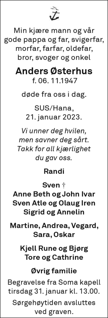 Anders Østerhus, død 21.01.2023