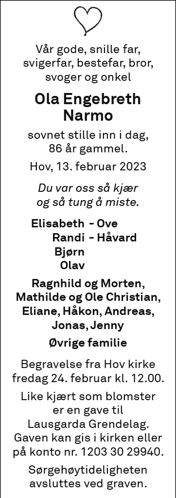 Ola Engebreth Narmo, død 13.02.2023