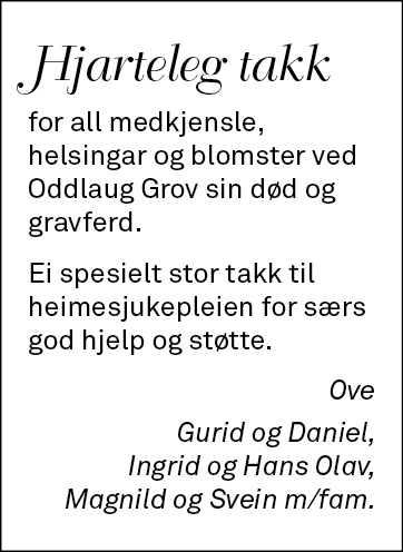 Takk Oddlaug Grov