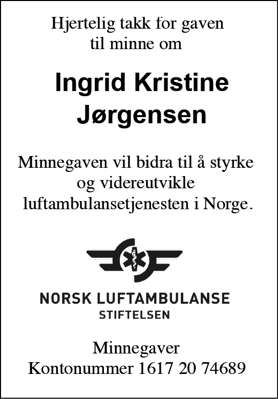 Takk Ingrid Kristine Jørgensen