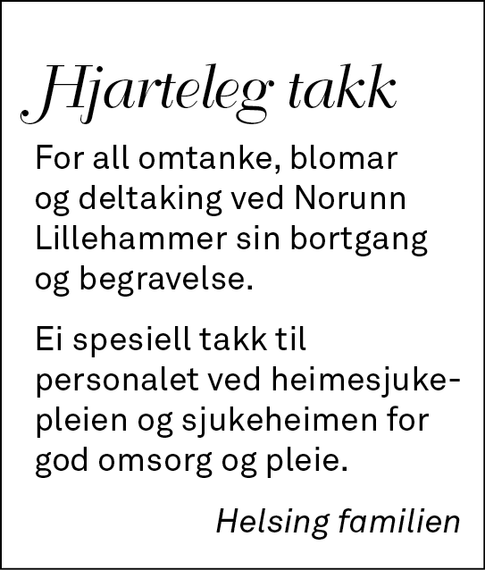 Takk Norunn Lillehammer