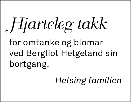 Takk Bergliot Helgeland