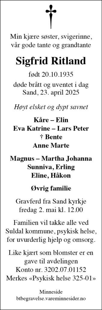 Sigfrid Ritland, død 23.04.2025