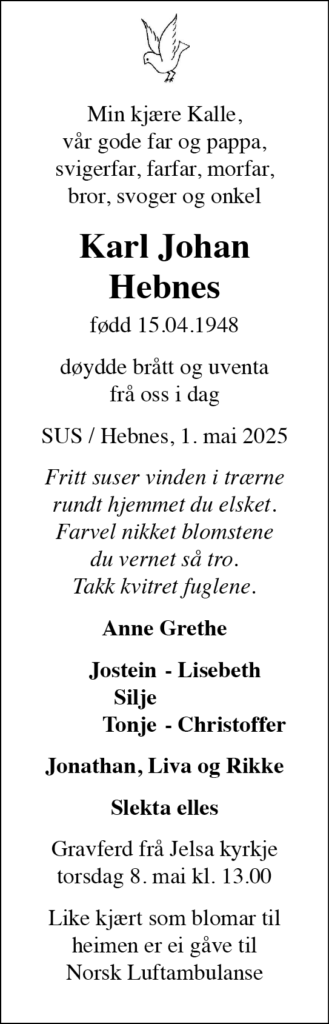 Karl Johan Hebnes, død 01.05.2025