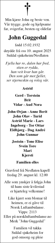 John Guggedal, død 10.08.2025