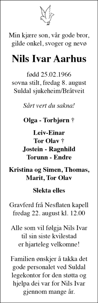 Nils Ivar Aarhus, død 08.08.2025