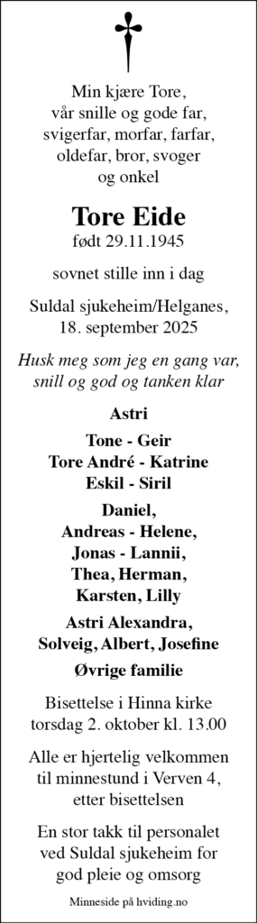Tore Eide, død 18.09.2025