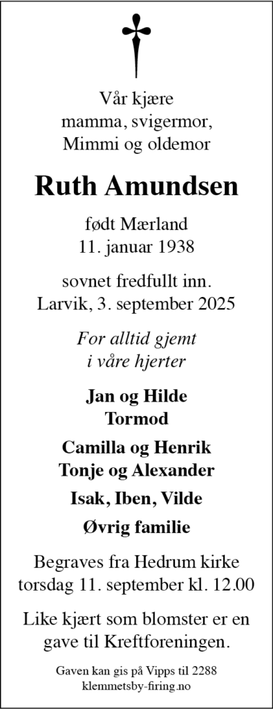 Ruth Amundsen, død 03.09.2025