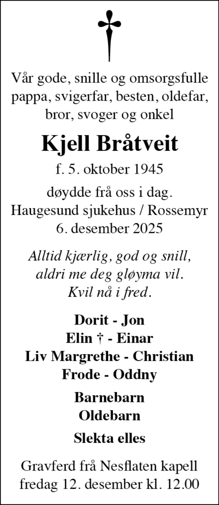 Kjell Bråtveit, død 06.12.2025