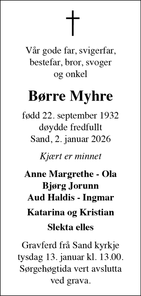 Børre Myhre, død 02.01.2026