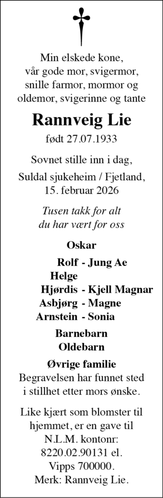 Rannveig Lie, død 15.02.2026