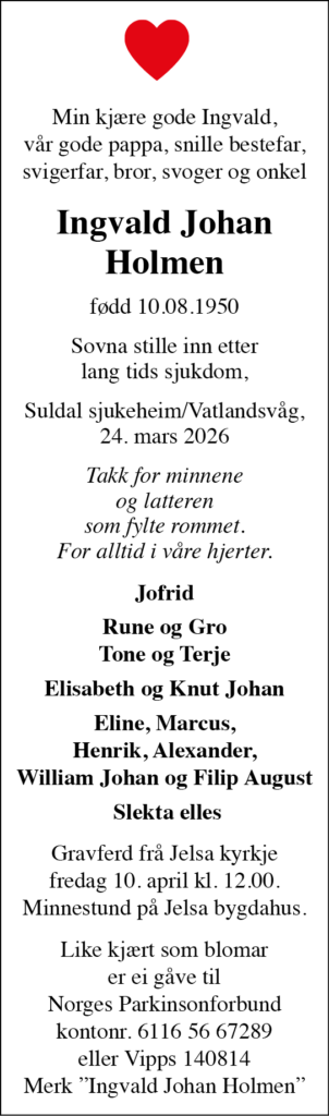 Ingvald Johan Holmen, død 24.03.2026