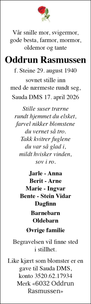 Oddrun Rasmussen, død 17.04.2026