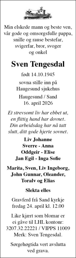 Sven Tengesdal, død 16.04.2026