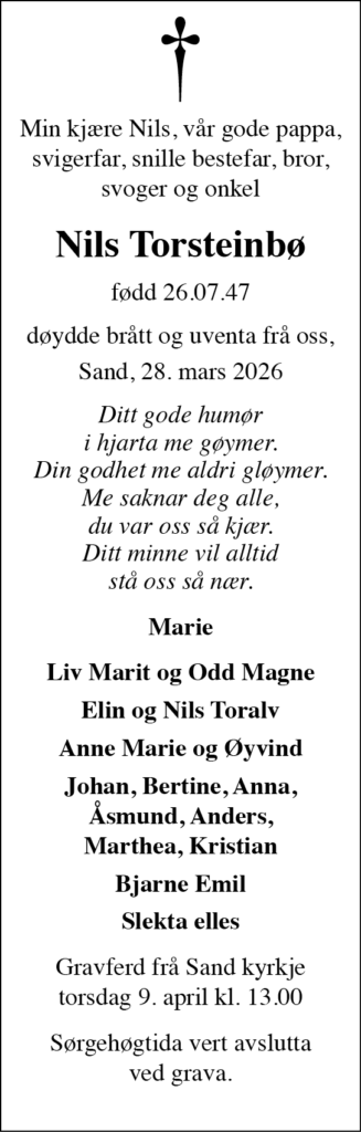 Nils Torsteinbø, død 28.03.2026