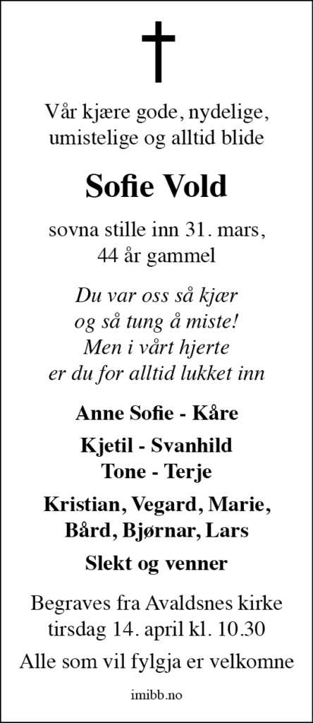 Sofie Vold, død 31.03.2026