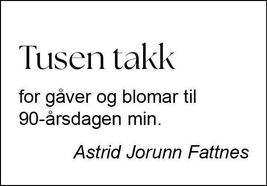 Takk Astrid Jorunn Fattnes