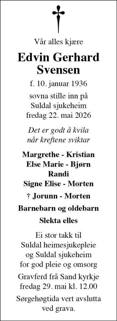 Edvin Gerhard Svensen, død 22.05.2026