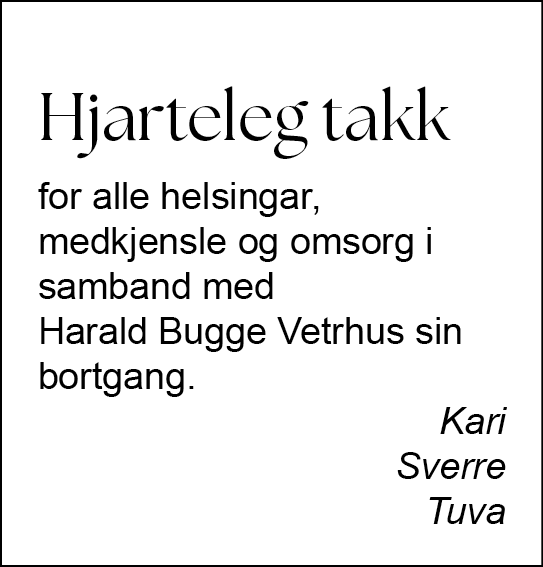 Takk Harald Bugge Vetrhus