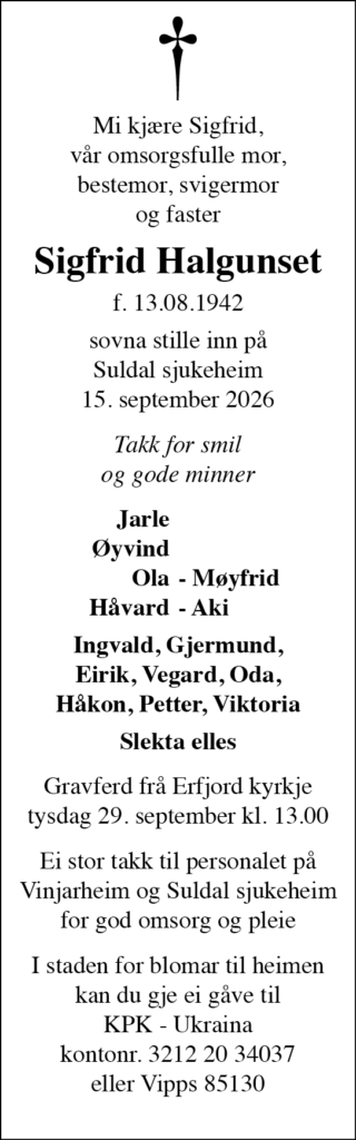 Sigfrid Halgunset, død 15.09.2026